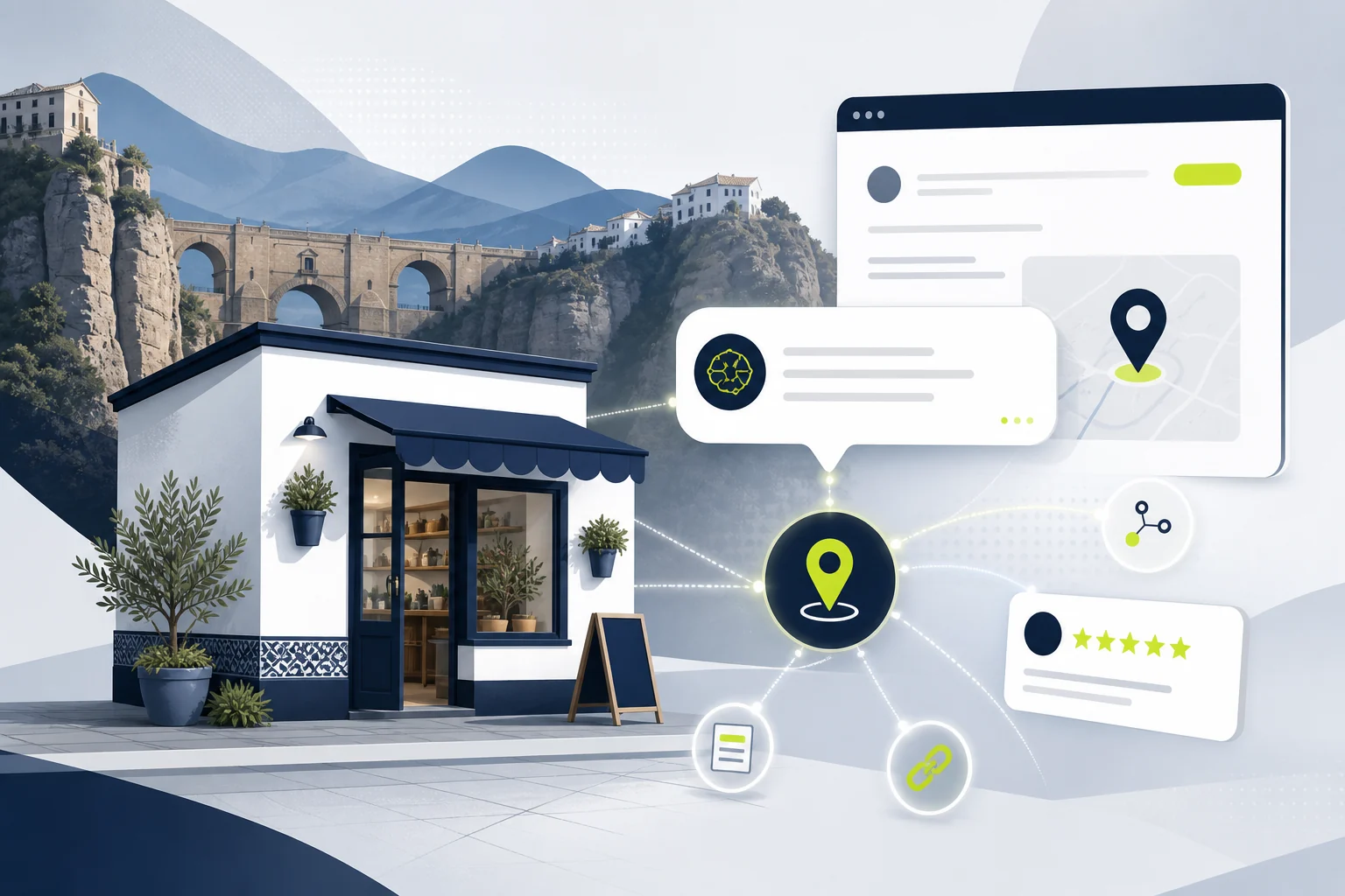 Negocio local de la Serranía de Ronda conectado con buscadores, mapas, reseñas y respuestas de inteligencia artificial